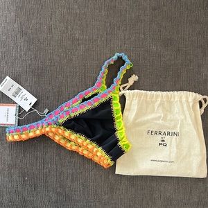 Ferrarini PQ Swim Black Crochet Bikini Bottom NWT